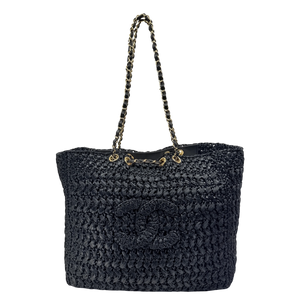 Chanel Shopping Bag Coco Beach 2026 Raffia Effekt Schwarz Gold