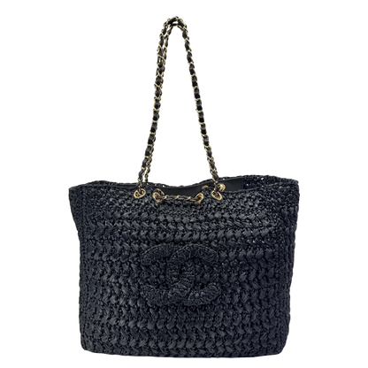 Chanel Shopping Bag Coco Beach 2026 Raffia Effekt Schwarz Gold