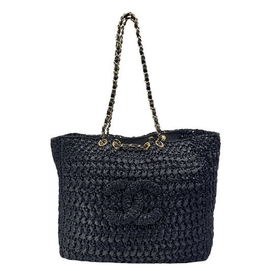 Chanel Shopping Bag Coco Beach 2026 Raffia Effekt Schwarz Gold