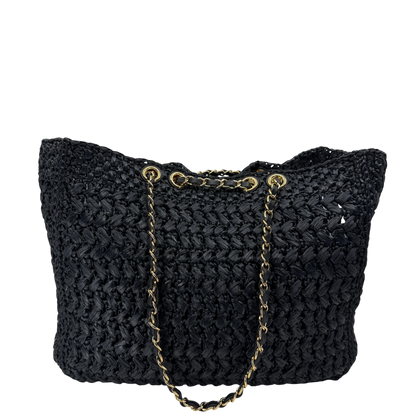 Chanel Shopping Bag Coco Beach 2026 Raffia Effekt Schwarz Gold