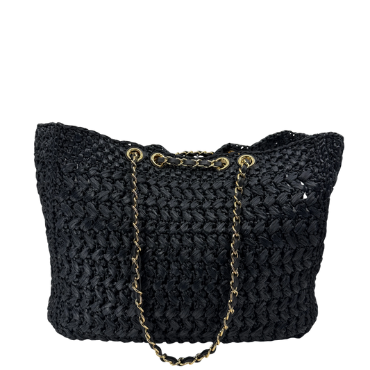 Chanel Shopping Bag Coco Beach 2026 Raffia Effekt Schwarz Gold – Ansicht 2