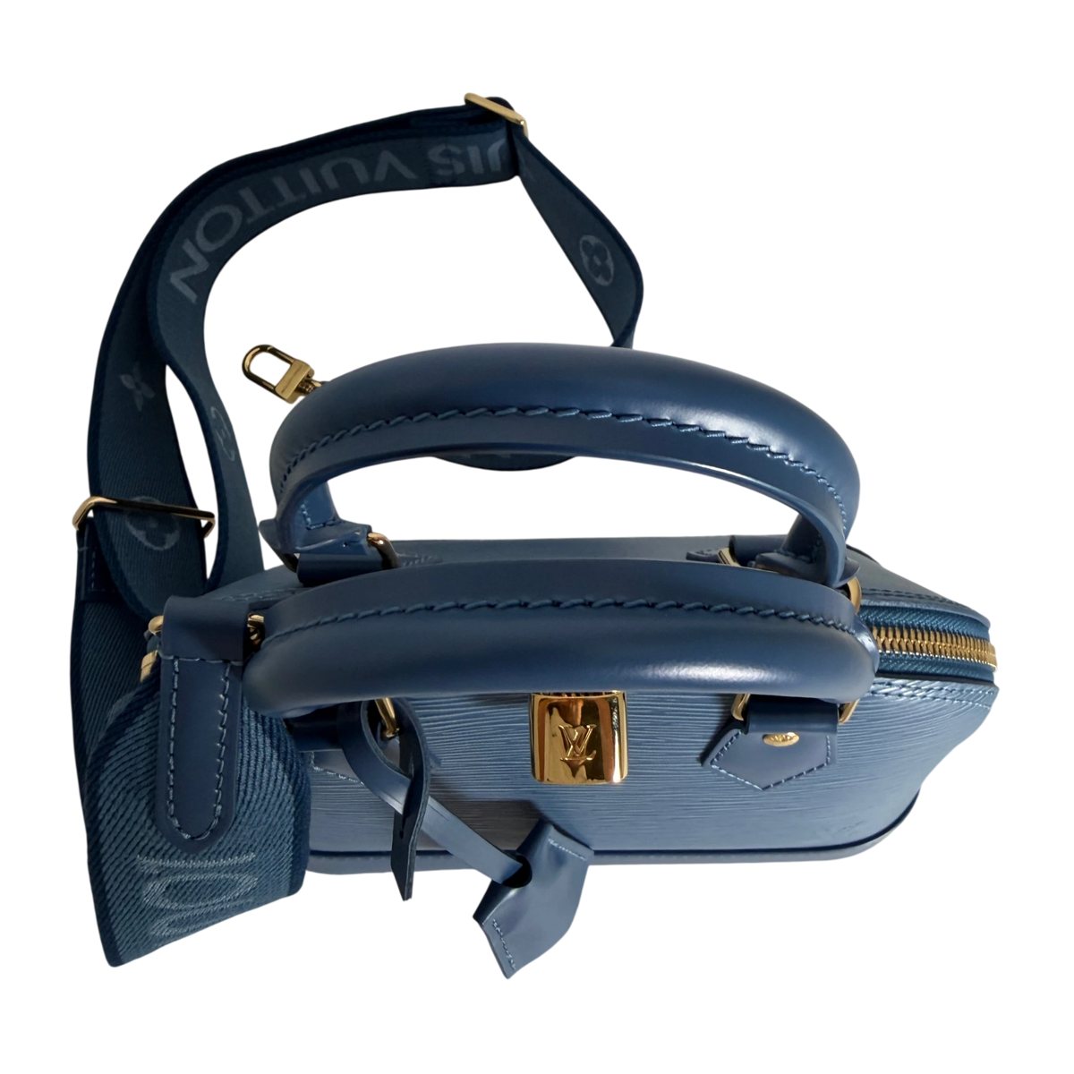 Louis Vuitton Alma BB Epi Leder Denim Blau Gold