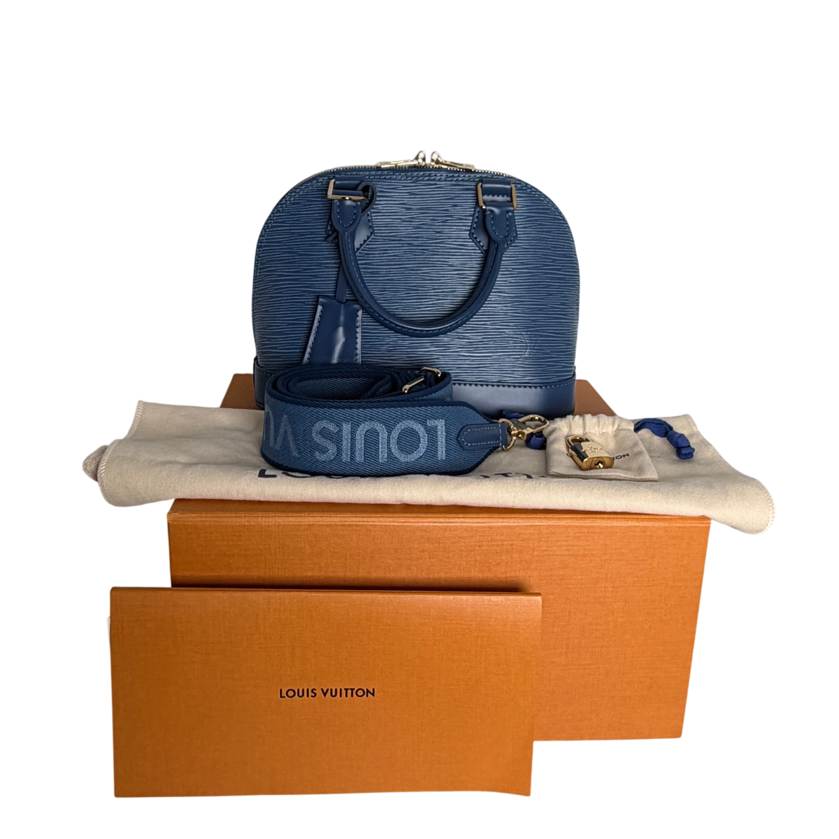 Louis Vuitton Alma BB Epi Leder Denim Blau Gold