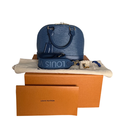 Louis Vuitton Alma BB Epi Leder Denim Blau Gold