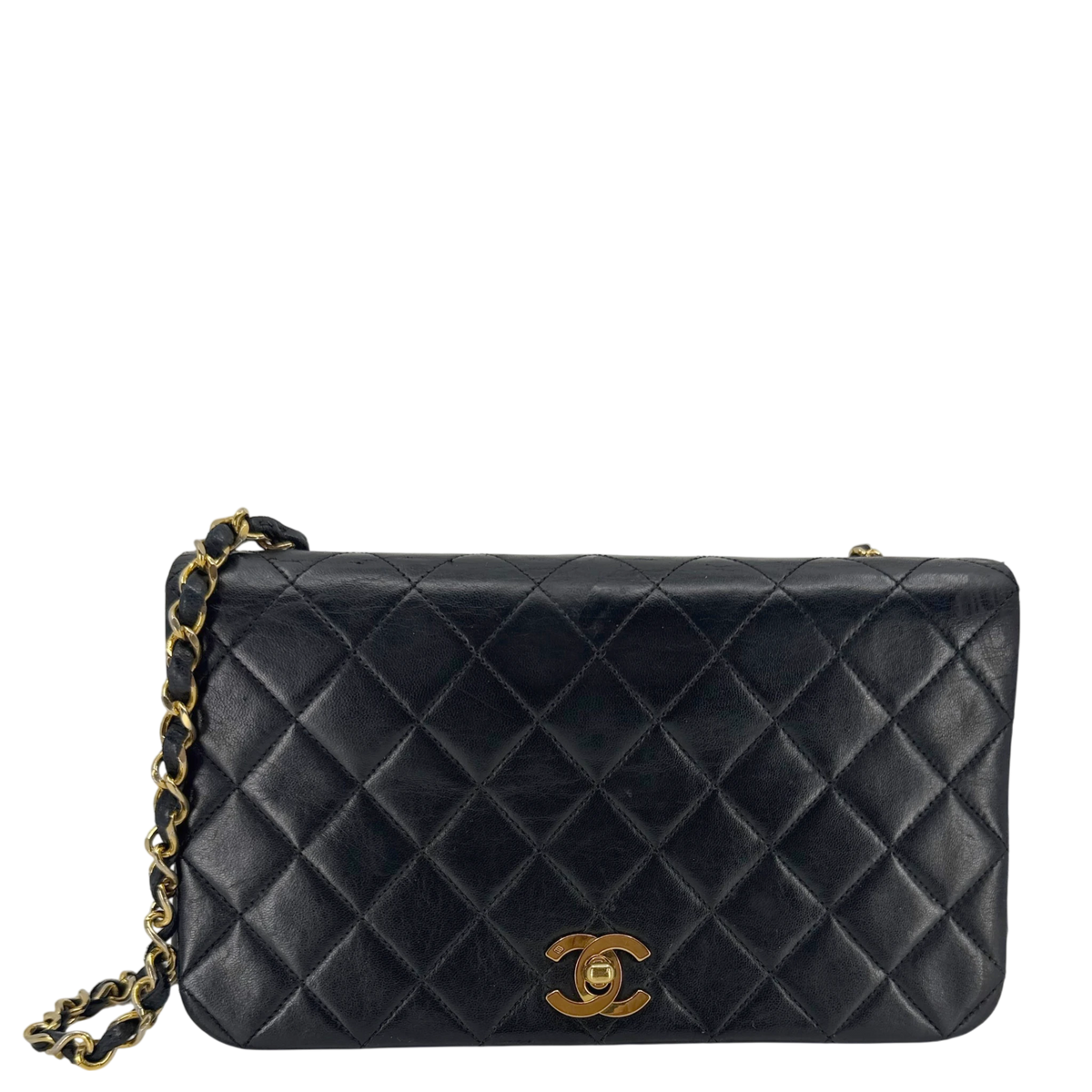 Chanel Vintage Full Flap Bag Lammleder Schwarz Gold 1989-1991