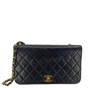 Chanel Vintage Full Flap Bag Lammleder Schwarz Gold 1989-1991
