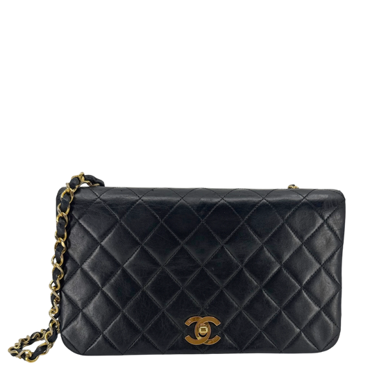Chanel Vintage Full Flap Bag Lammleder Schwarz Gold 1989-1991