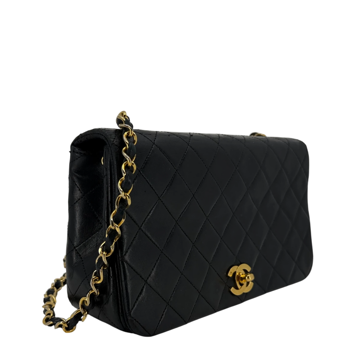 Chanel Vintage Full Flap Bag Lammleder Schwarz Gold 1989-1991 – Ansicht 2