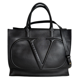 Valentino Garavani VLogo Walk Shopping Bag Kalbsleder Schwarz Gold