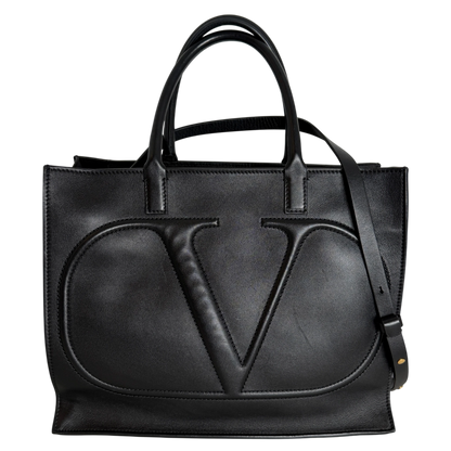 Valentino Garavani VLogo Walk Shopping Bag Kalbsleder Schwarz Gold
