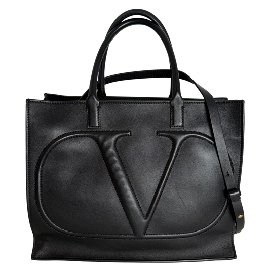 Valentino Garavani VLogo Walk Shopping Bag Kalbsleder Schwarz Gold