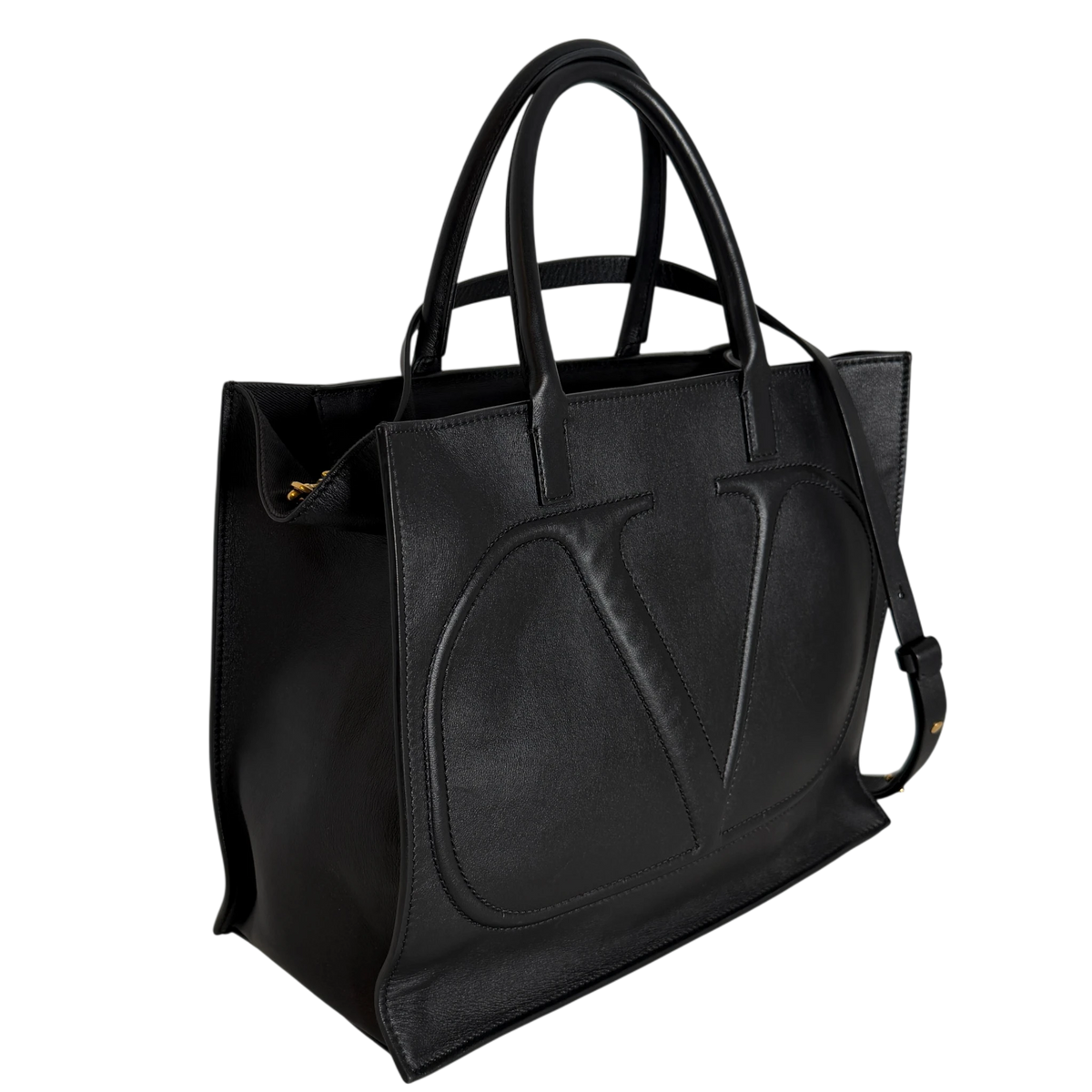 Valentino Garavani VLogo Walk Shopping Bag Kalbsleder Schwarz Gold