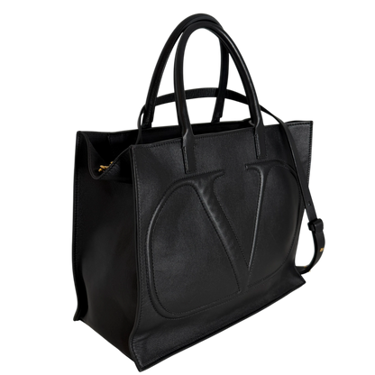 Valentino Garavani VLogo Walk Shopping Bag Kalbsleder Schwarz Gold