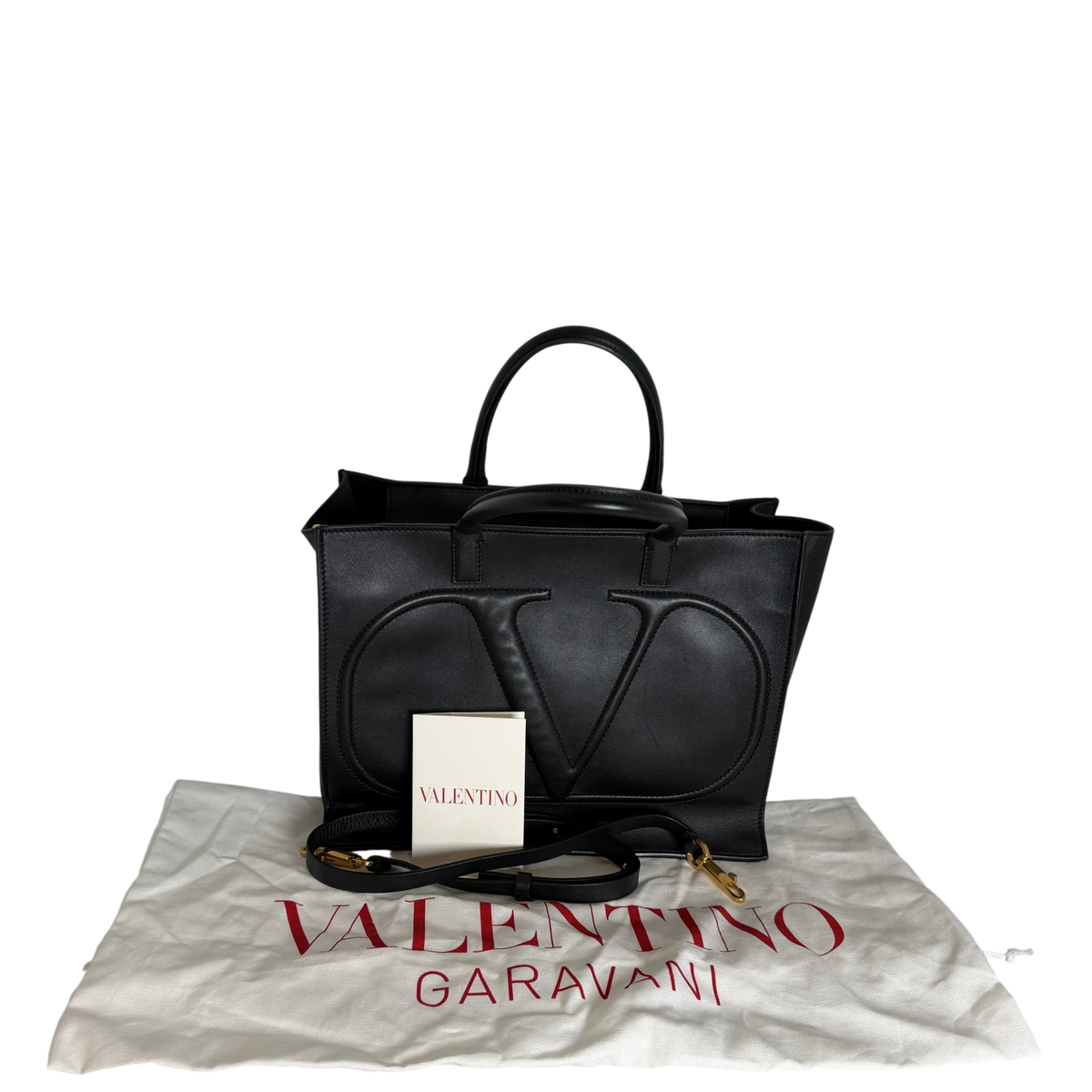 Valentino Garavani VLogo Walk Shopping Bag Kalbsleder Schwarz Gold