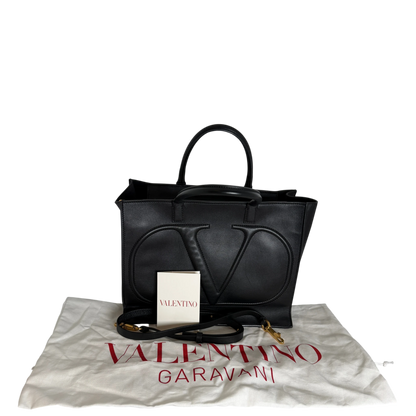 Valentino Garavani VLogo Walk Shopping Bag Kalbsleder Schwarz Gold