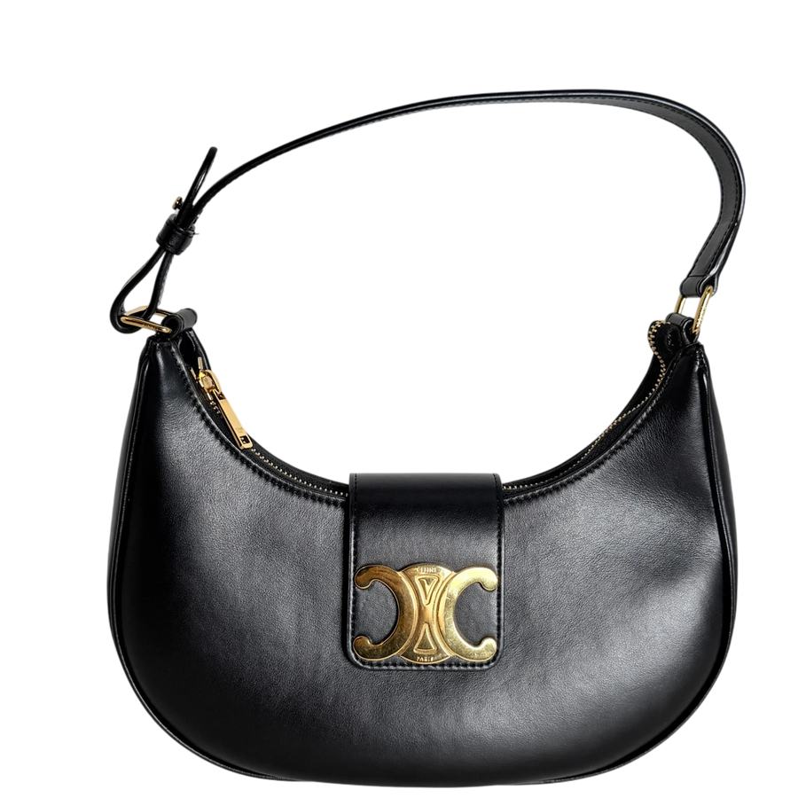 Celine Ava Triomphe Medium Glattleder Schwarz Gold 2024