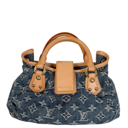 Louis Vuitton Pleaty Monogram Denim Blau Vachetta Gold Vintage – Ansicht 2