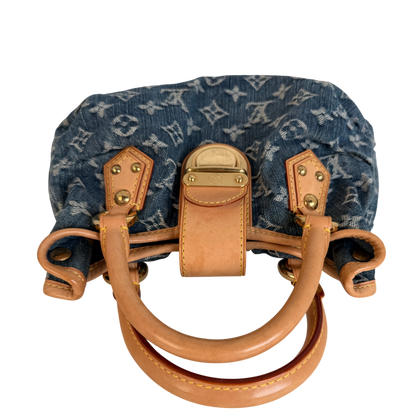 Louis Vuitton Pleaty Monogram Denim Blau Vachetta Gold Vintage – Ansicht 3