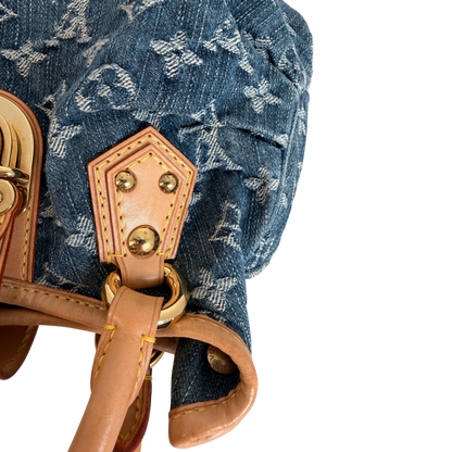 Louis Vuitton Pleaty Monogram Denim Blau Vachetta Gold Vintage – Ansicht 12