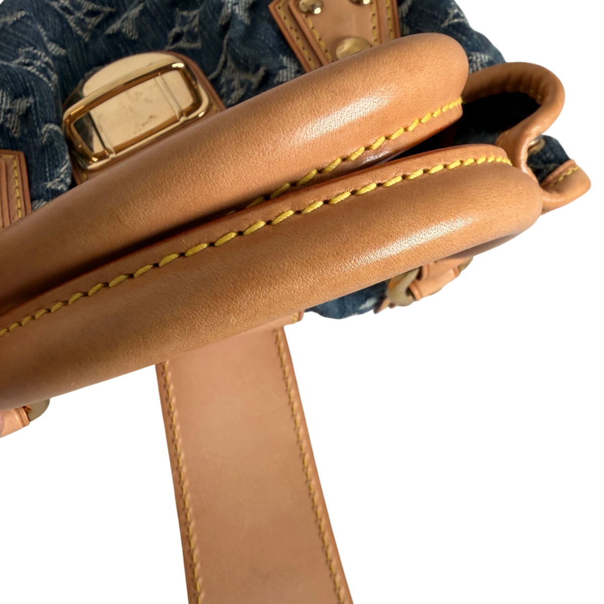 Louis Vuitton Pleaty Monogram Denim Blau Vachetta Gold Vintage – Ansicht 13