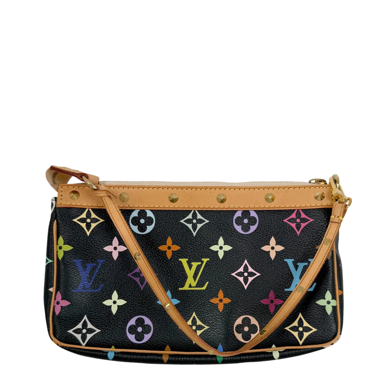 Louis Vuitton Pochette Accessoires Multicolore Schwarz Nieten Gold – Ansicht 2