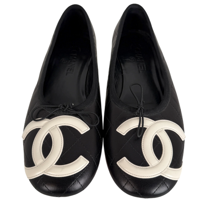 Chanel Cambon Ballerinas Lammleder Schwarz Weiß CC Größe 41