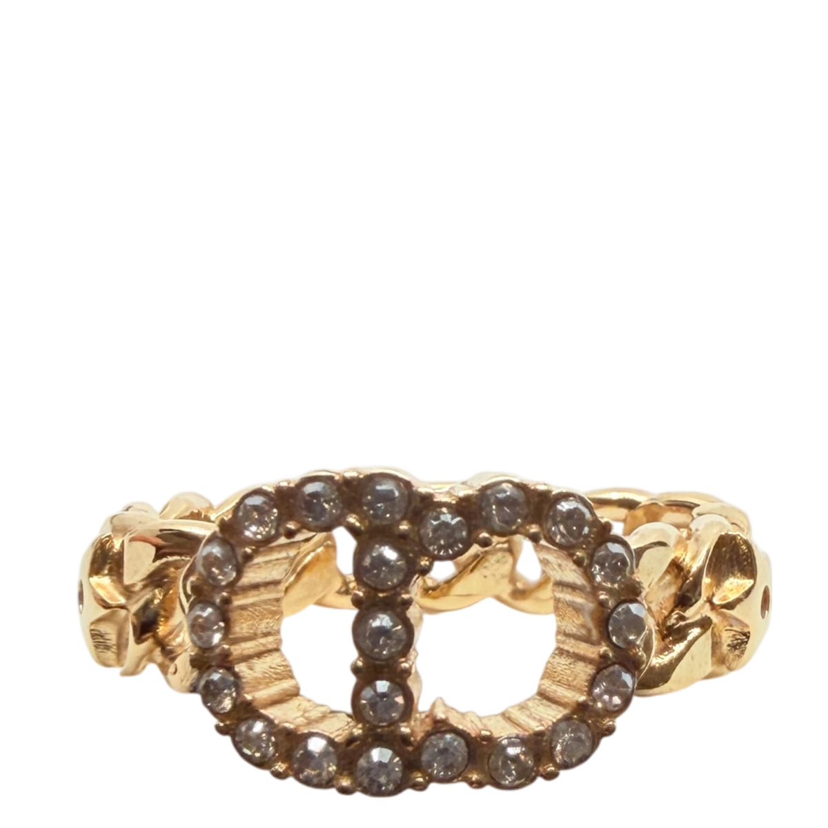 Dior Clair D Lune Chain Ring Kristalle Gold Finish Größe XS
