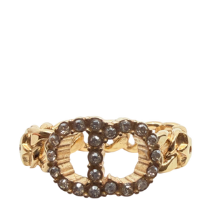 Dior Clair D Lune Chain Ring Crystals Gold Finish Size XS