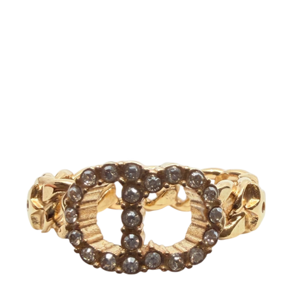 Dior Clair D Lune Chain Ring Kristalle Gold Finish Größe XS