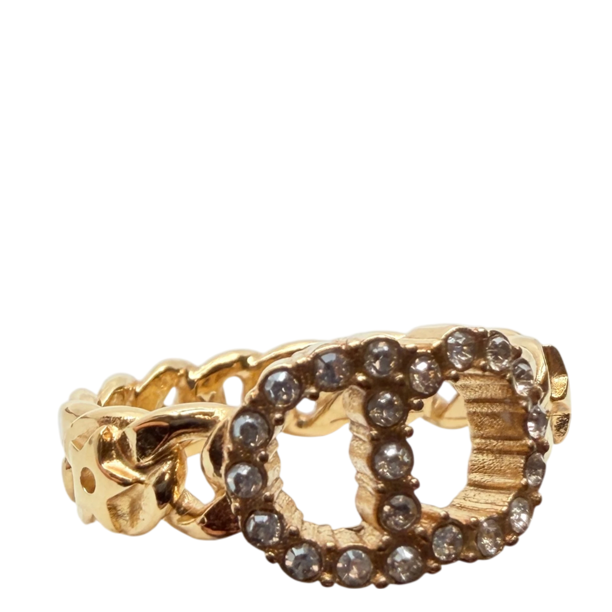 Dior Clair D Lune Chain Ring Kristalle Gold Finish Größe XS – Ansicht 2