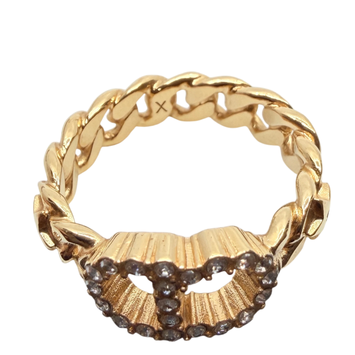Dior Clair D Lune Chain Ring Kristalle Gold Finish Größe XS – Ansicht 3