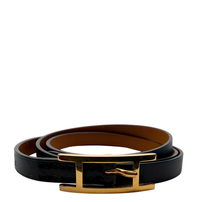 Hermès Behapi Double Tour Wendearmband Noir Gold Kalbsleder