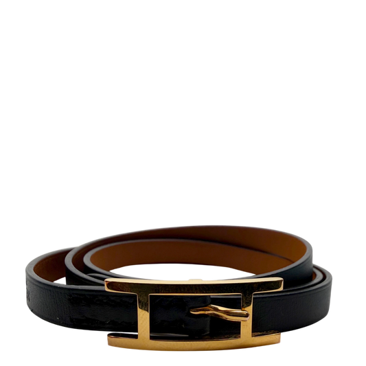 Hermès Behapi Double Tour Wendearmband Noir Gold Kalbsleder