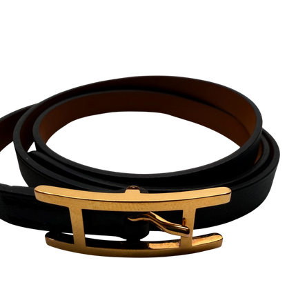 Hermès Behapi Double Tour Wendearmband Noir Gold Kalbsleder – Ansicht 2