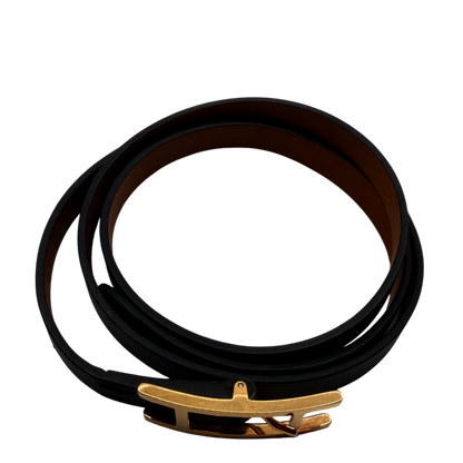Hermès Behapi Double Tour Wendearmband Noir Gold Kalbsleder – Ansicht 3