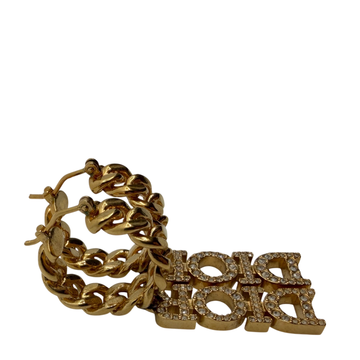 Dior Creolen Panzerkette mit DIOR Anhänger Kristalle Gold Finish