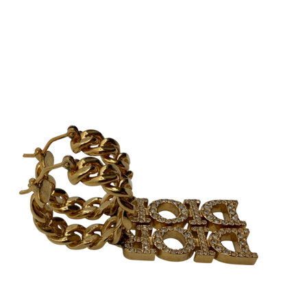 Dior Creolen Panzerkette mit DIOR Anhänger Kristalle Gold Finish