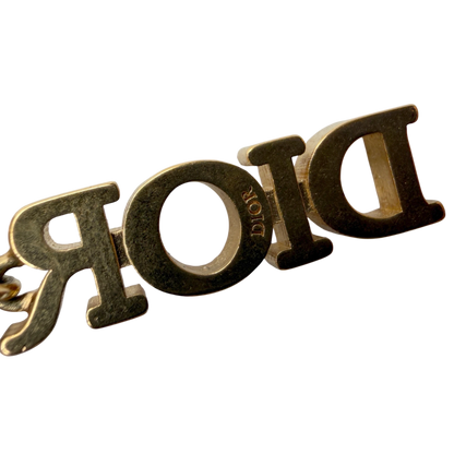 Dior Creolen Panzerkette mit DIOR Anhänger Kristalle Gold Finish