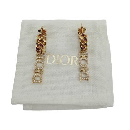 Dior Creolen Panzerkette mit DIOR Anhänger Kristalle Gold Finish