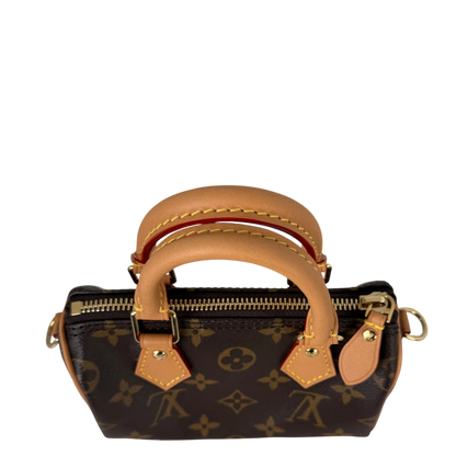 Louis Vuitton Nano Speedy Monogram Canvas Brown Gold with Strap