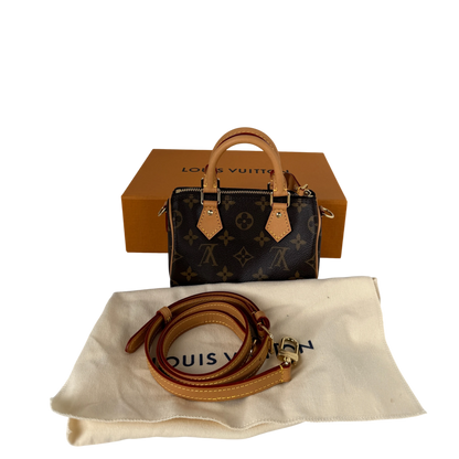 Louis Vuitton Nano Speedy Monogram Canvas Brown Gold with Strap