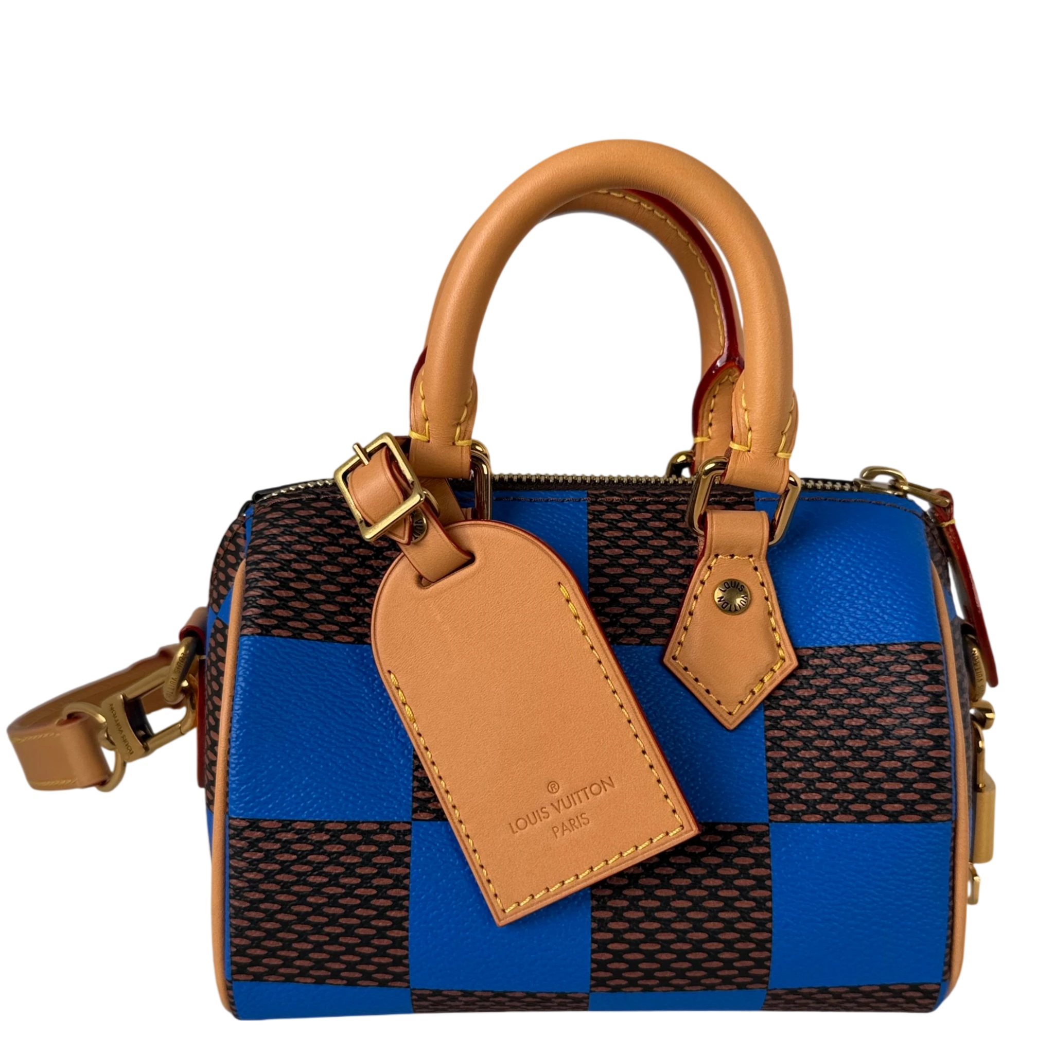 Louis Vuitton Speedy Bandoulière 18 Damier Pop Blau Braun Gold