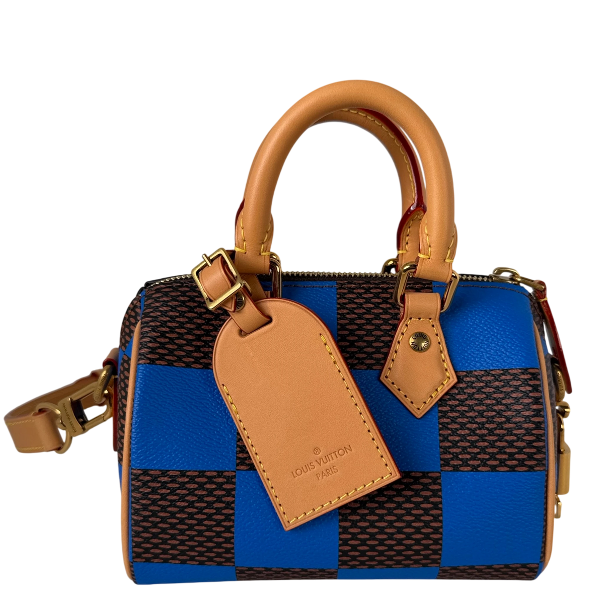 Louis Vuitton Speedy Bandoulière 18 Damier Pop Blau Braun Gold