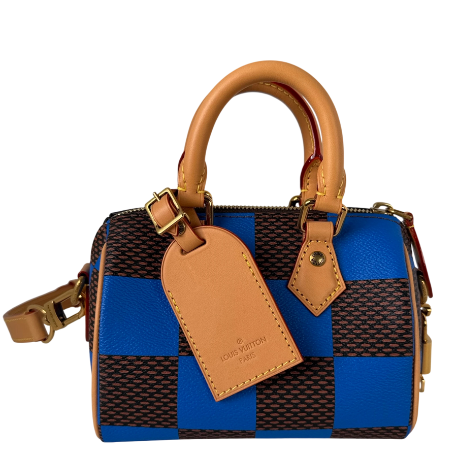 Louis Vuitton Speedy Bandoulière 18 Damier Pop Blau Braun Gold