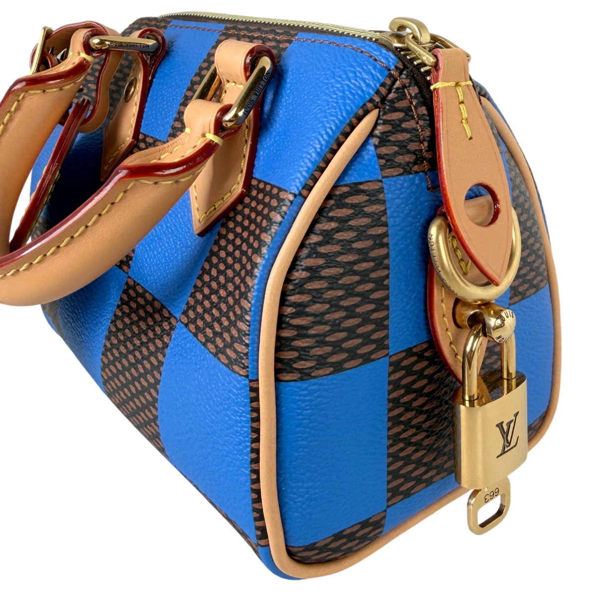 Louis Vuitton Speedy Bandoulière 18 Damier Pop Blau Braun Gold