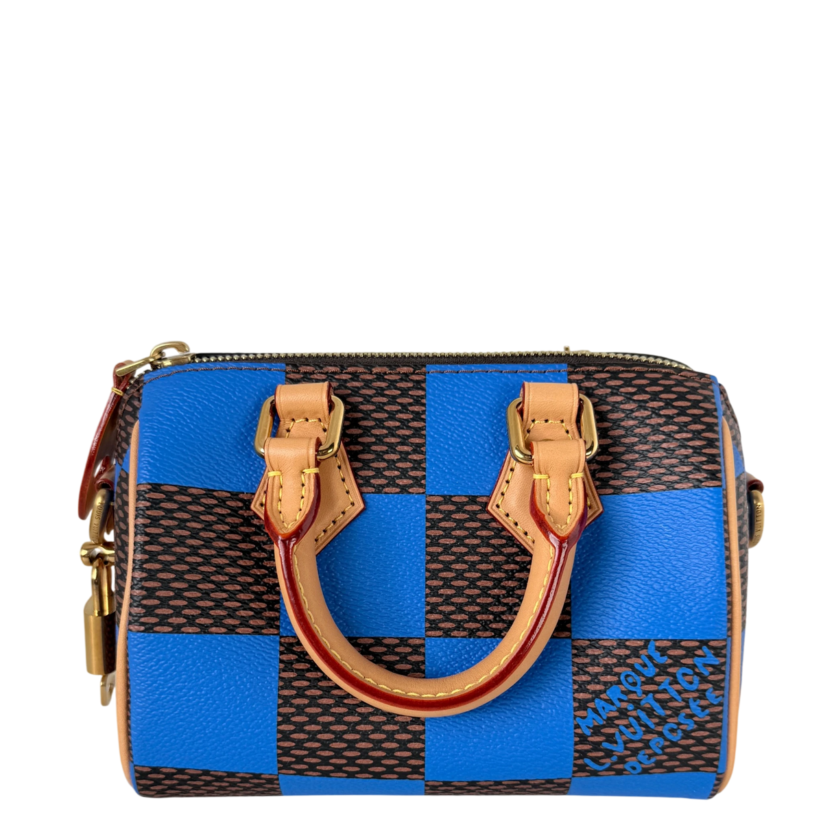 Louis Vuitton Speedy Bandoulière 18 Damier Pop Blau Braun Gold