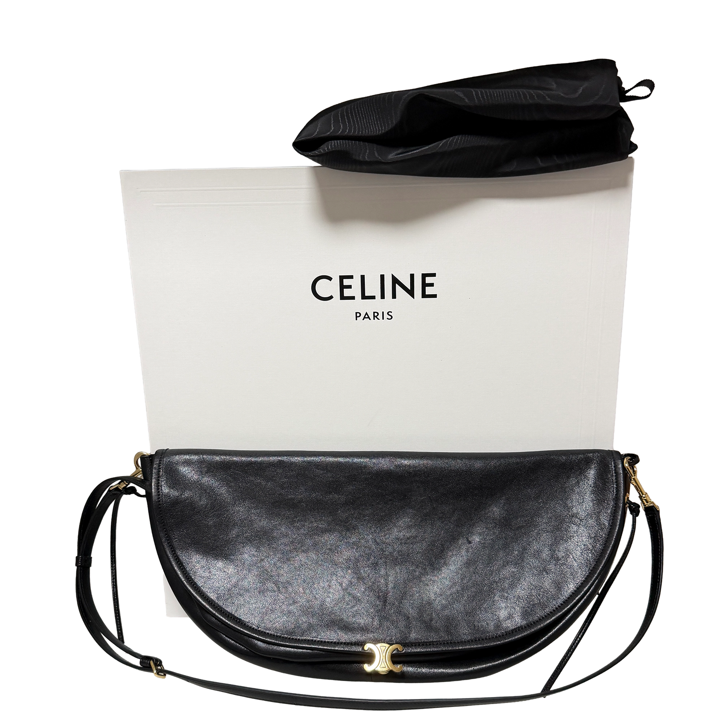 CELINE Halfmoon weiche Triomphe groß Leder schwarz Fullset / sehr gut CELINE