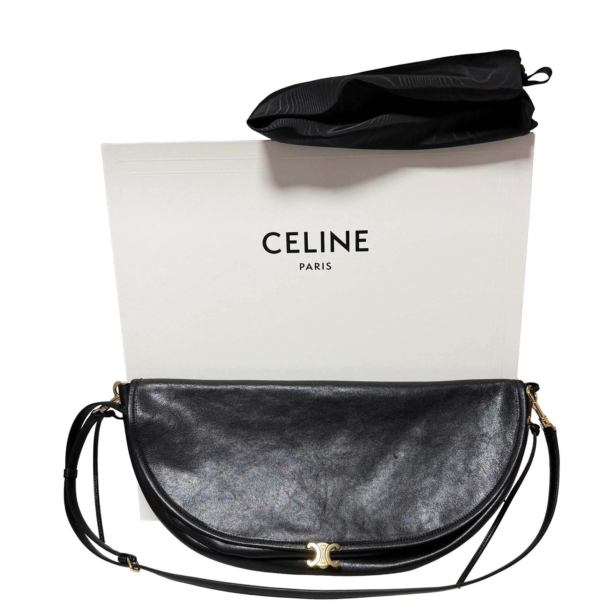 CELINE Halfmoon weiche Triomphe groß Leder schwarz Fullset / sehr gut CELINE