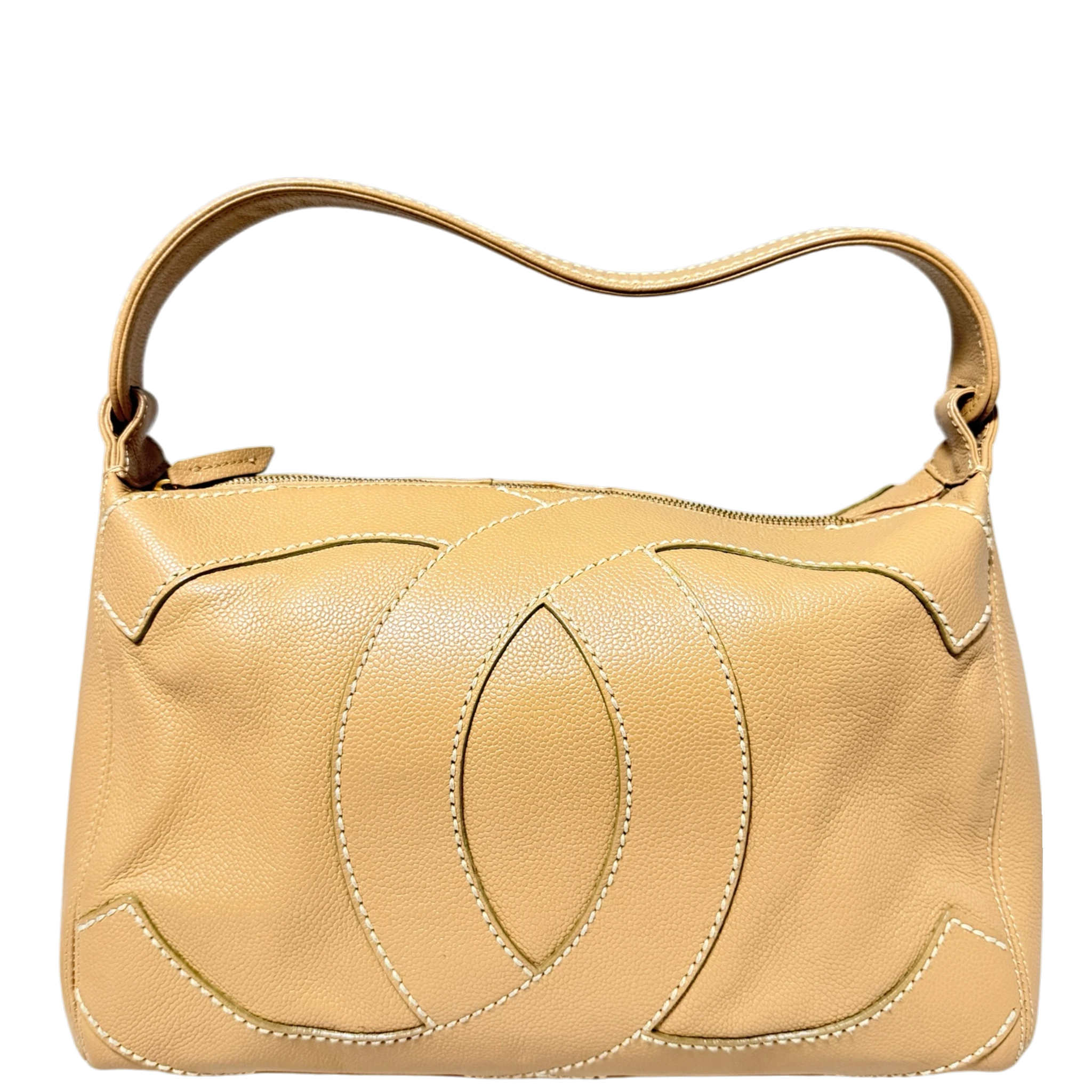 Chanel Vintage CC Stitch Schultertasche Kaviarleder beige braun / sehr gut Chanel