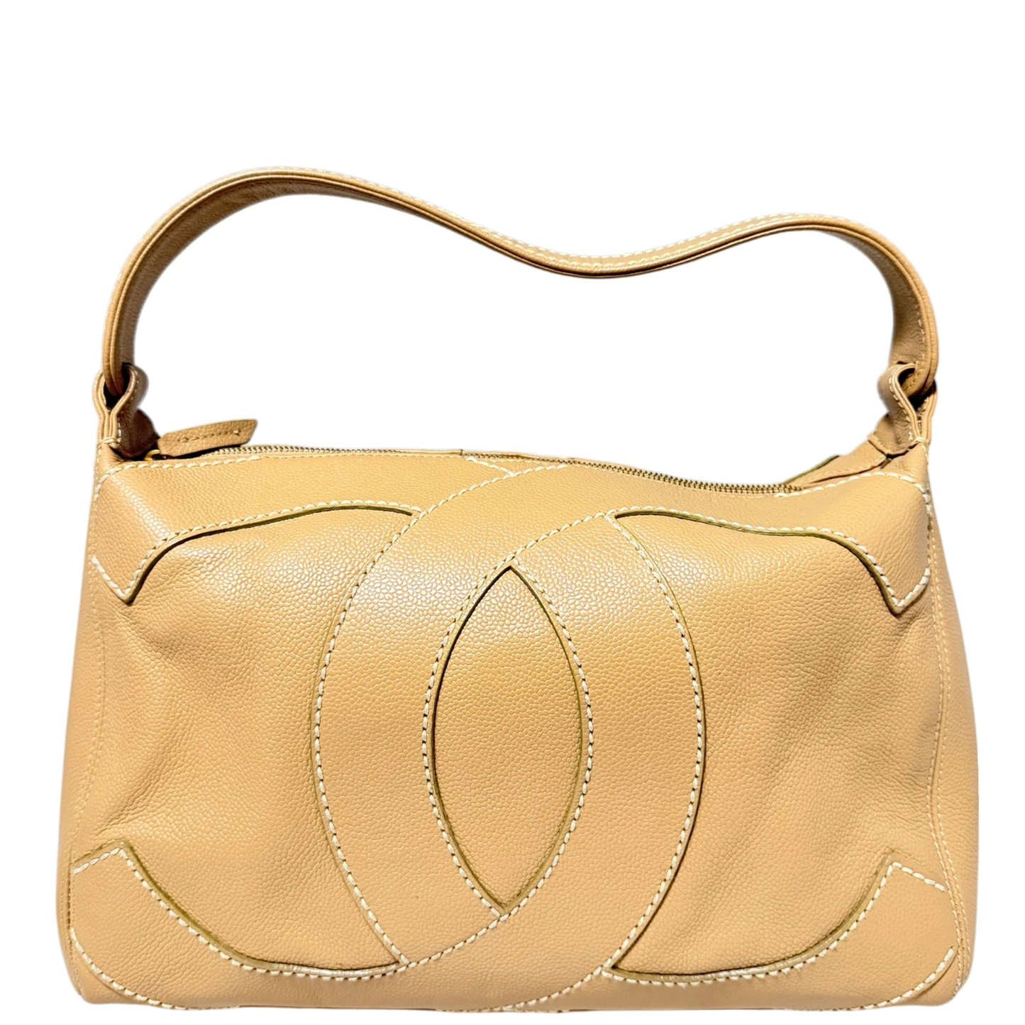 Chanel Vintage CC Stitch Schultertasche Kaviarleder beige braun / sehr gut Chanel
